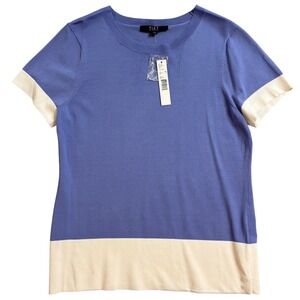 NWT Alex Marie Jacaranda Blue Colorblock Knit Short Sleeve Sweater Top  M